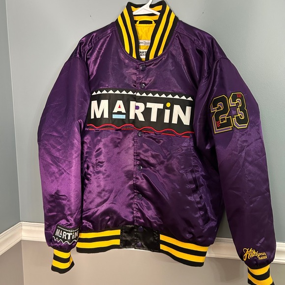 Headgear Classics Martin Marty Marr 23 Satin Varsity Jacket Purple Mens Medium